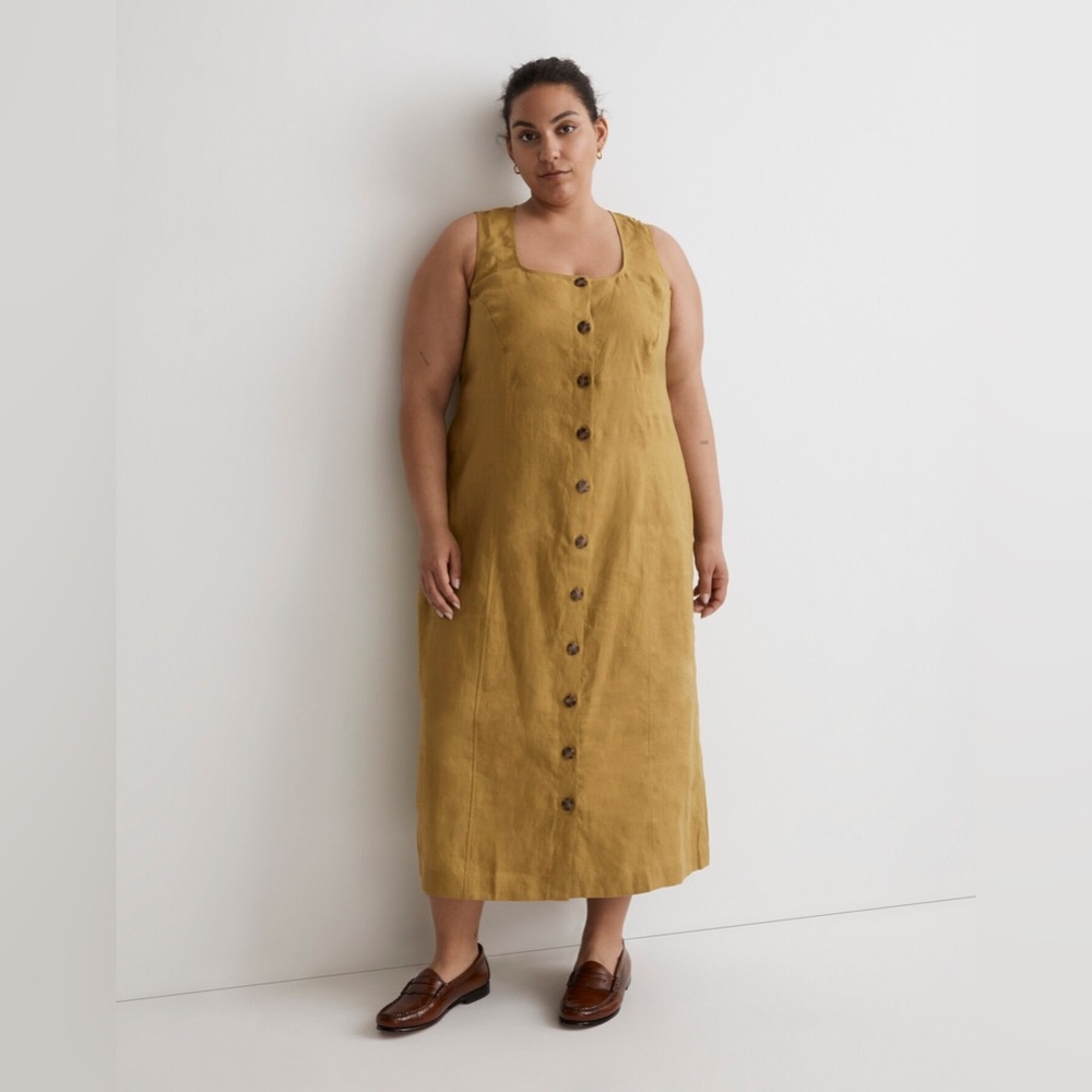 Madewell Sleeveless Button-Front Midi Dress in Mustard